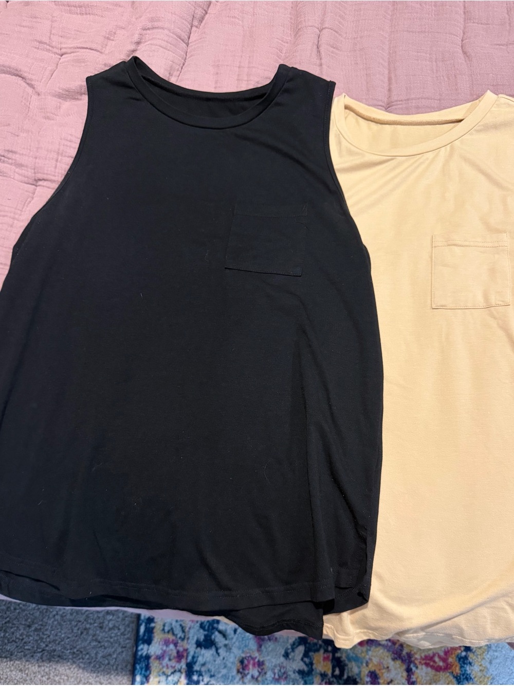 Women's Black and Cream Sleeveless Pocket Tank Top
